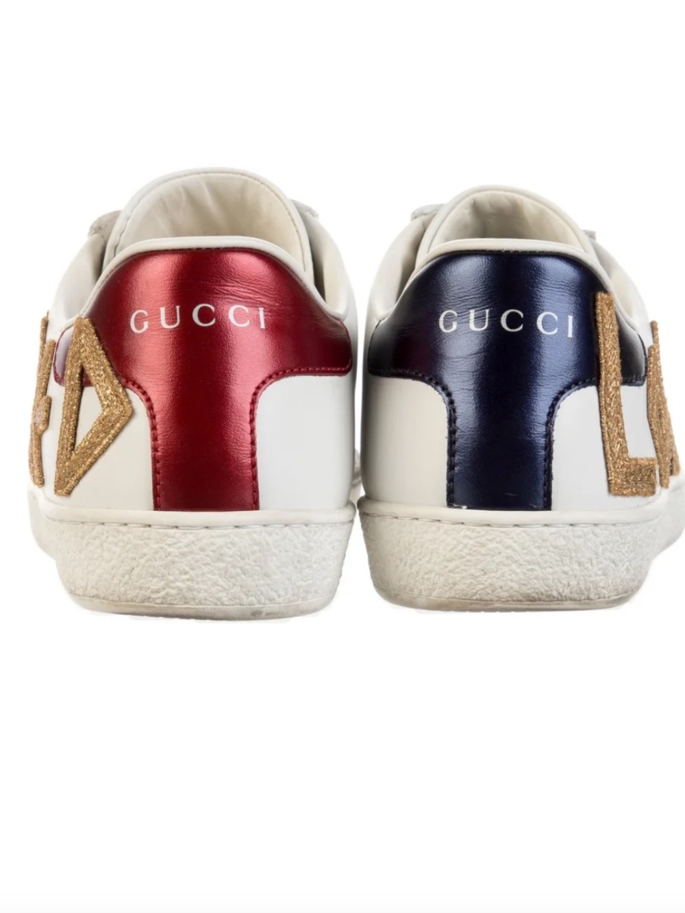 Gucci White Leather Low-Top Sneakers with Red & Blue Heel Tabs